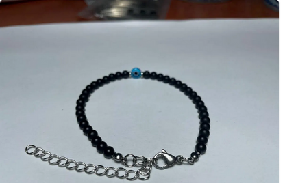 Bracelet Onyx et Oeil Bleu - Bracelet Protection - Cadeau Pour Lui ou Pour Elle