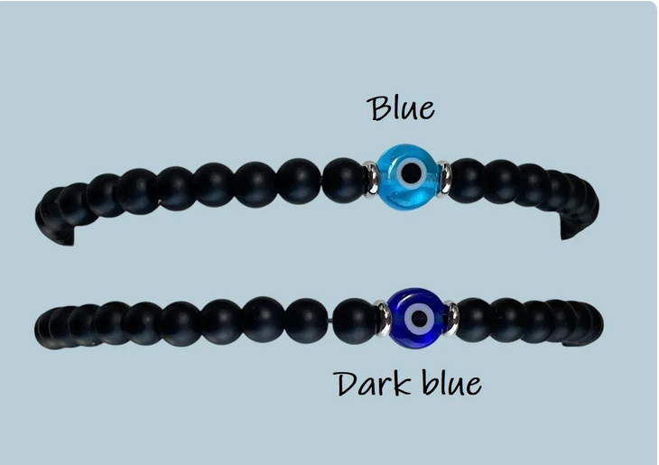 Bracelet Onyx et Oeil Bleu - Bracelet Protection - Cadeau Pour Lui ou Pour Elle