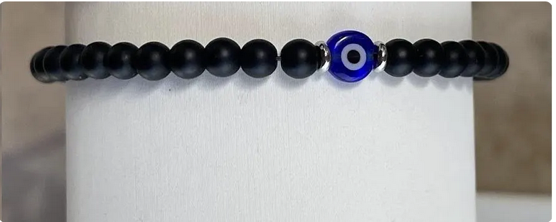 Bracelet Onyx et Oeil Bleu - Bracelet Protection - Cadeau Pour Lui ou Pour Elle