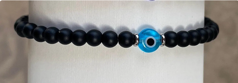 Bracelet Onyx et Oeil Bleu - Bracelet Protection - Cadeau Pour Lui ou Pour Elle