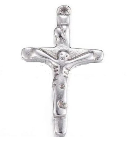 Wooden Rosary Car Charm - Stainless Steel Cross, Rearview Mirror Accessory