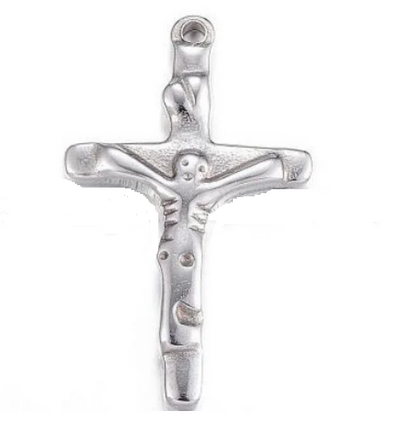 Wooden Rosary Car Charm - Stainless Steel Cross, Rearview Mirror Accessory