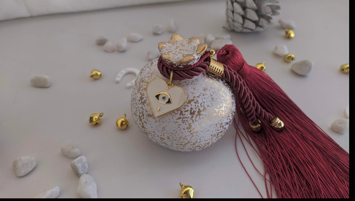 Evil Eye Ceramic Pomegranate with Tassel  - Greek Gouria