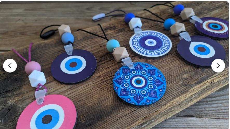Wooden Evil Eye Rearview Charm - Wooden Car Charm - New Driver Gift
