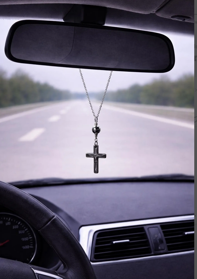 Bijou de rétroviseur Croix Hematite 