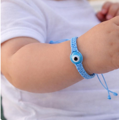 Evil Eye Macrame Baby Bracelet - New Born Gift - Pink, Blue & Fluo pink