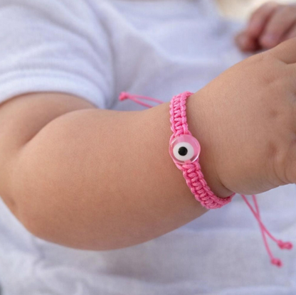 Evil Eye Macrame Baby Bracelet - New Born Gift - Pink, Blue & Fluo pink