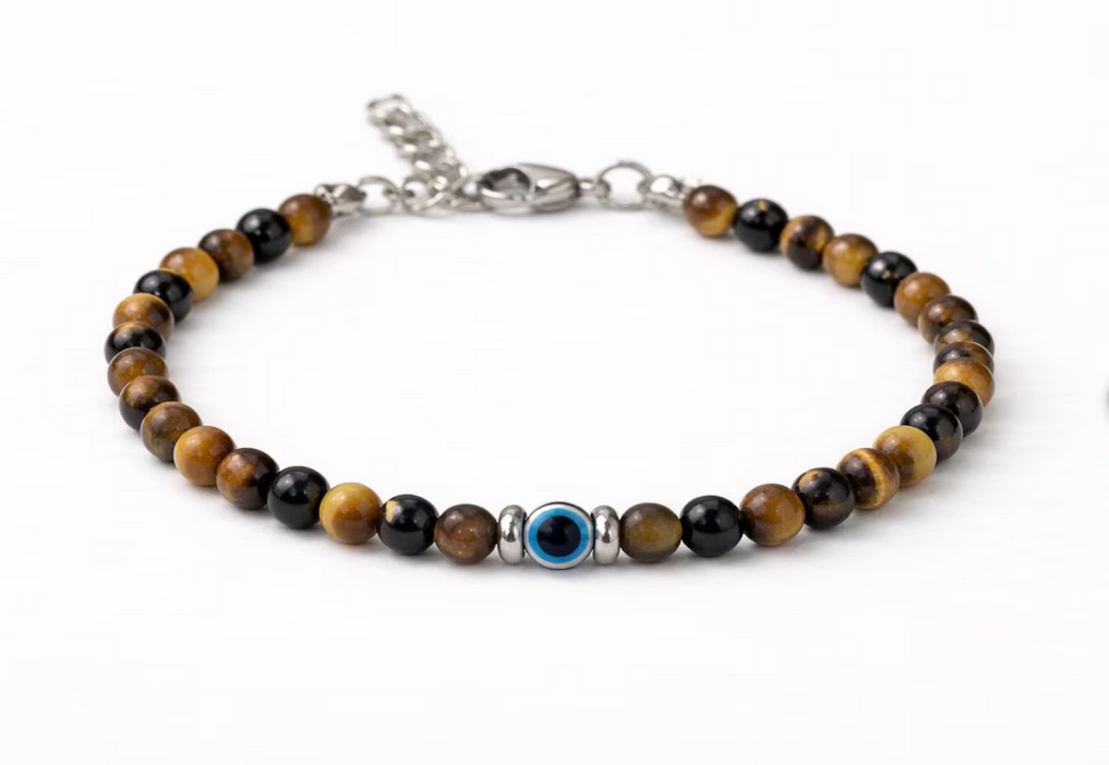 Tiny Men's Evil Eye Tiger Bracelet | Greek Protection Jewelry