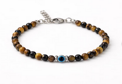 Tiny Men's Evil Eye Tiger Bracelet | Greek Protection Jewelry