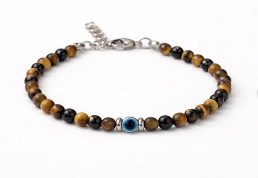 Bracelet Oeil de Tigre œil Bleu -  Bijoux hommes - Bijou de protection 