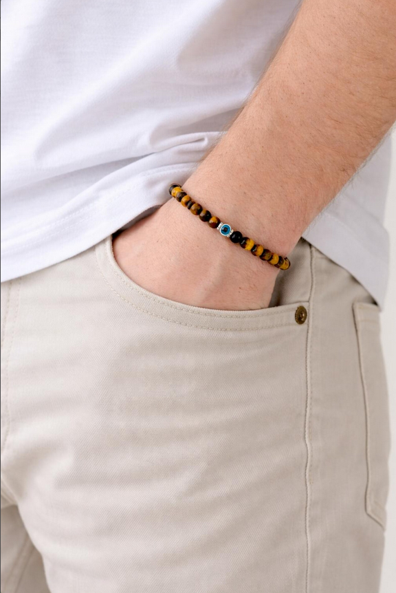 Tiny Men's Evil Eye Tiger Bracelet | Greek Protection Jewelry