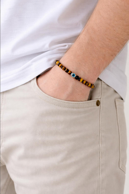 Tiny Men's Evil Eye Tiger Bracelet | Greek Protection Jewelry