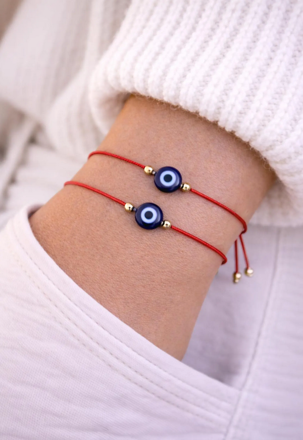 Bracelet Oeil Bleu Cordon Rouge - Bracelet porte bonheur - Cadeau pour elle