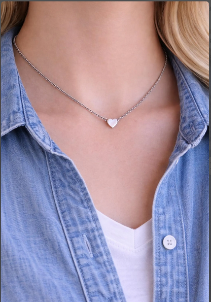 Silver Heart Necklace - Gift for Her - Stainless Steel Jewelry