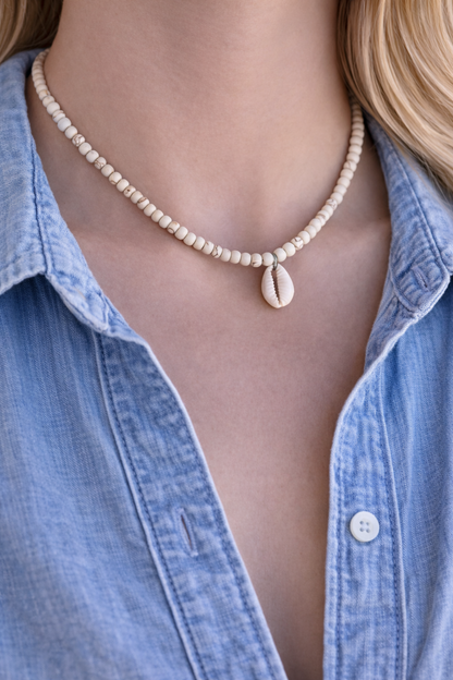 Cowrie & Howlite Beaded Necklace - Gift for Her
