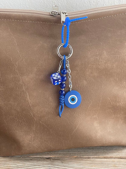 Bijou de Sac Oeil Bleu Silicone- En Acier Inoxydable - Perles oeil de chat 