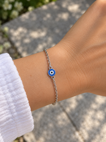 Bracelet Oeil Grec en Acier Inoxydable – Émail Bleu – Bijou Unisexe – 3 Styles de Chaînes