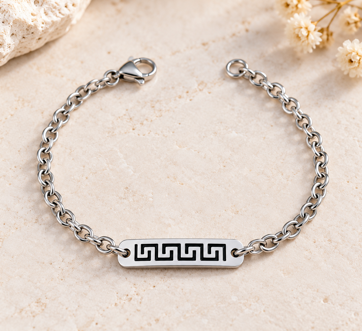 Bracelet En Acier Inoxydable Avec Motif Grec – 3 Styles de Chaînes Au Choix