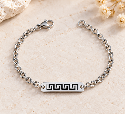 Bracelet En Acier Inoxydable Avec Motif Grec – 3 Styles de Chaînes Au Choix