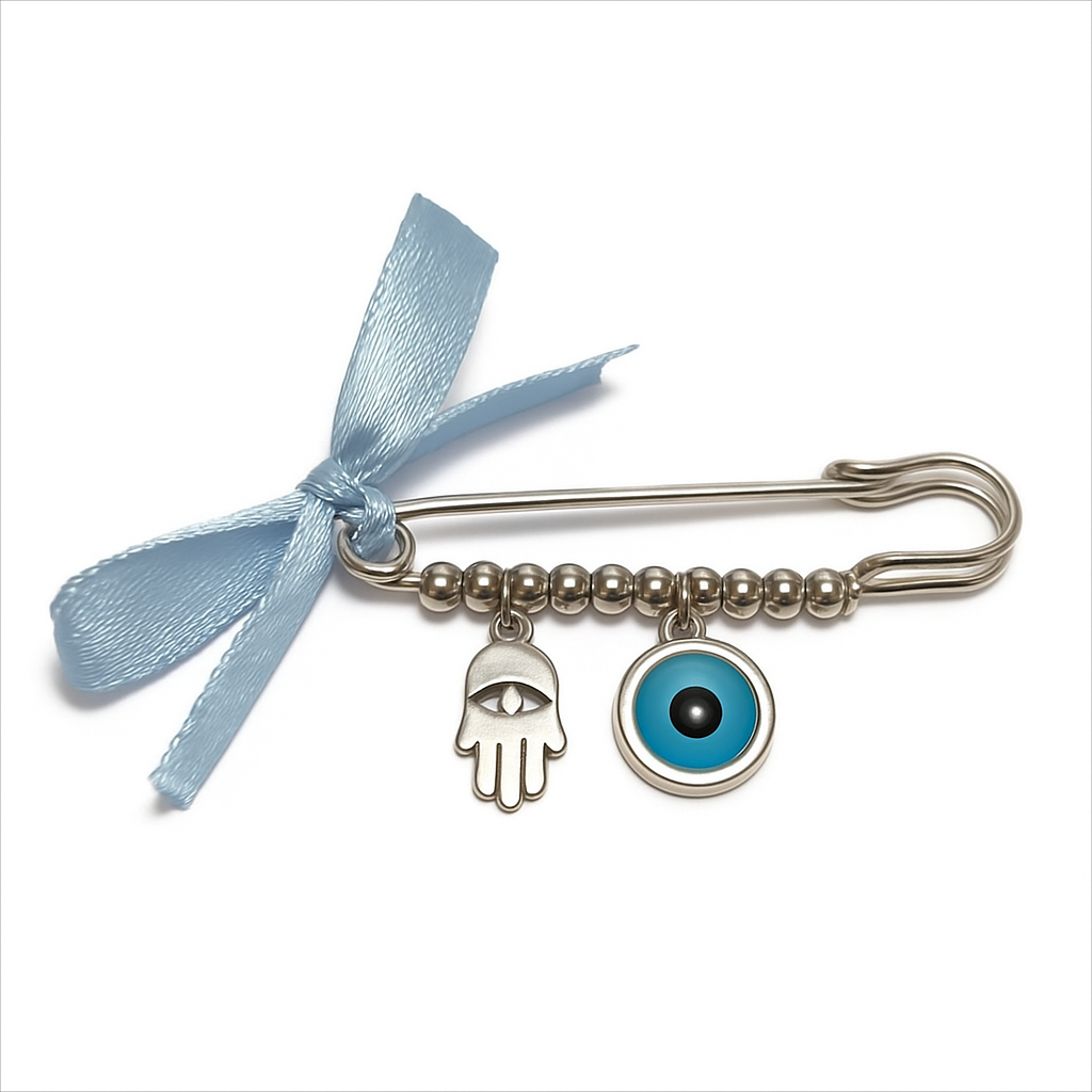 Evil Eye Hamsa Hand Safety Pin - Baby Protection, baby gift
