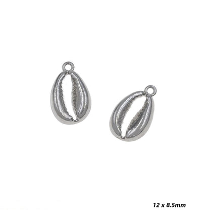 Two silver leaf-shaped charms on a white background with dimensions 12 x 8.5mm.