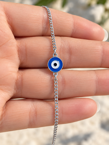 Bracelet Oeil Grec en Acier Inoxydable – Émail Bleu – Bijou Unisexe – 3 Styles de Chaînes