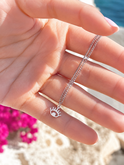Minimalist Evil Eye Necklace – Stainless Steel Lucky Eye Necklace – Greek Protection Jewelry