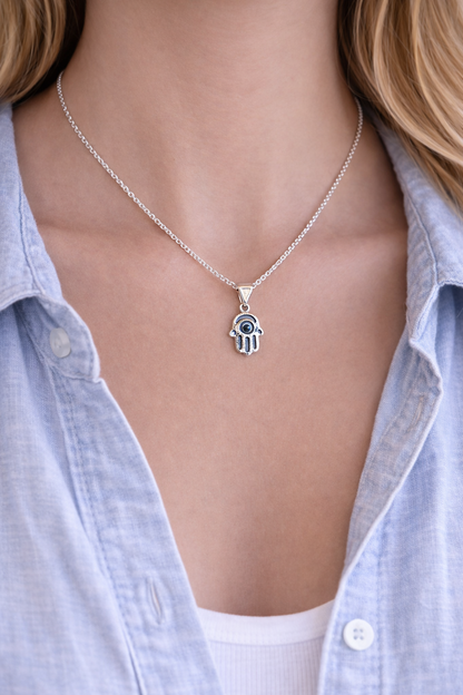 Silver Evil Eye Hamsa Necklace - Fine Jewelry