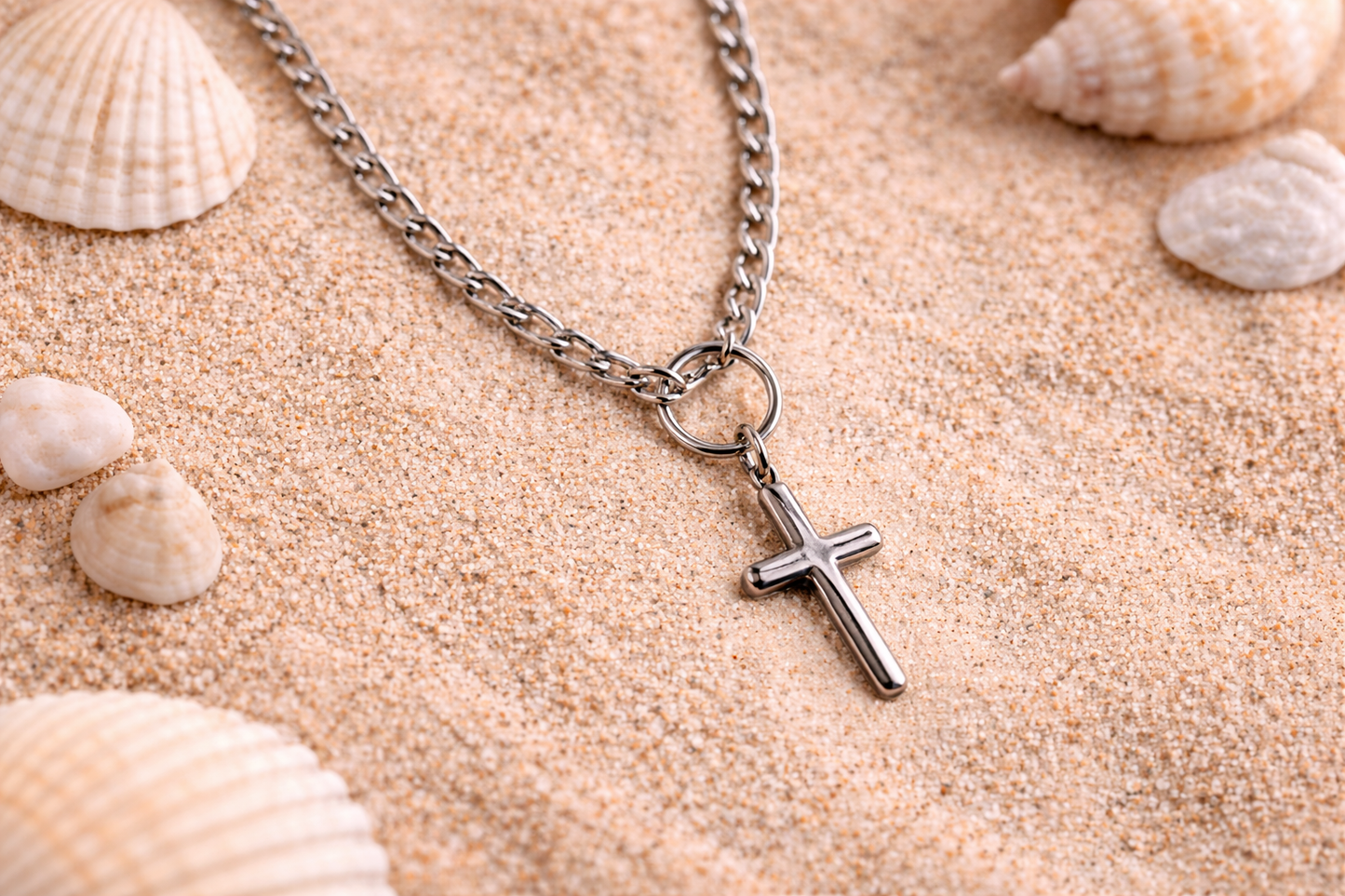 Collier Croix en Acier Chaine Figaro - Bijou Femme