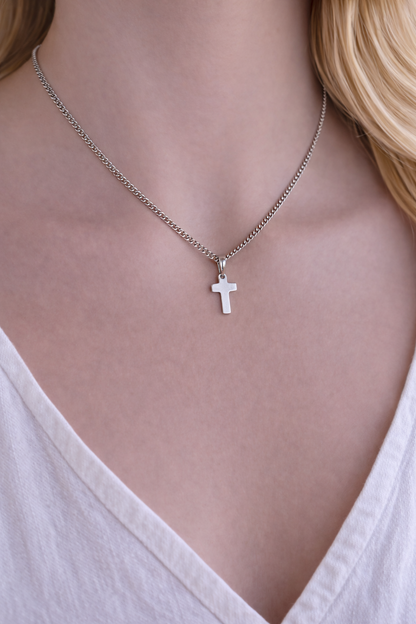 Tiny Stainless Steel Cross Necklace | Dainty Gift for Her
