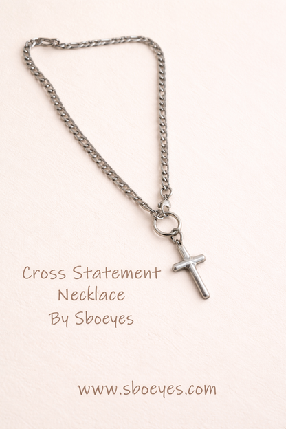 Collier Croix en Acier Chaine Figaro - Bijou Femme