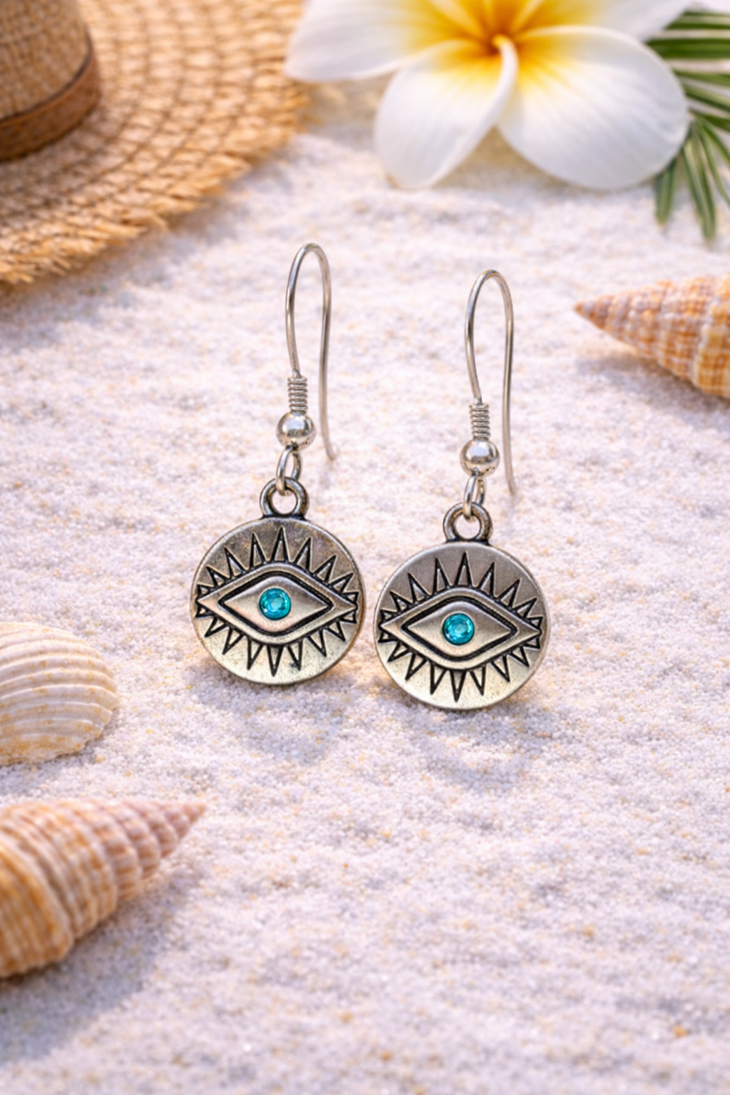 Boucles d’Oreilles Oeil Bleu - Bijou Grec - Metal Zamac