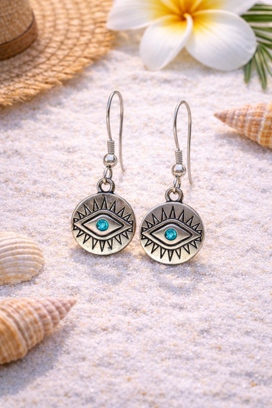 Evil Eye Earrings With Turquoise Stone | Sterling Silver French Ear Wire | Greek Protection Jewelry