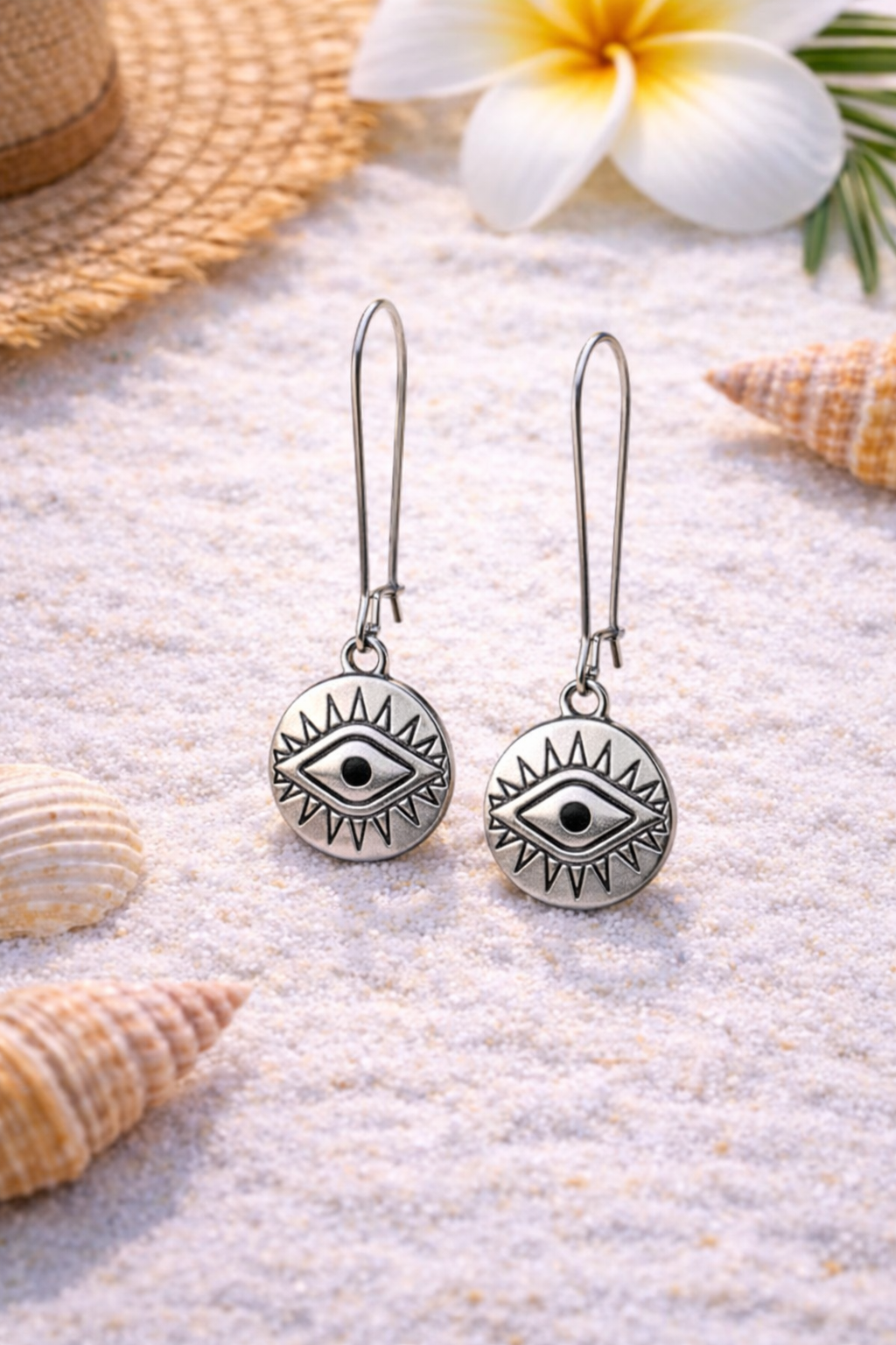 Evil Eye Dangle Earrings - Stainless Steel Earrings - Made in Greece