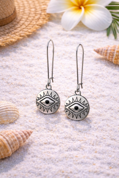 Evil Eye Dangle Earrings - Stainless Steel Earrings - Made in Greece