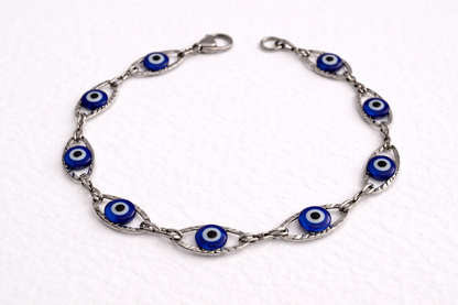 Bracelet Petits Yeux Bleus en Acier - Porte Bonheur Grec