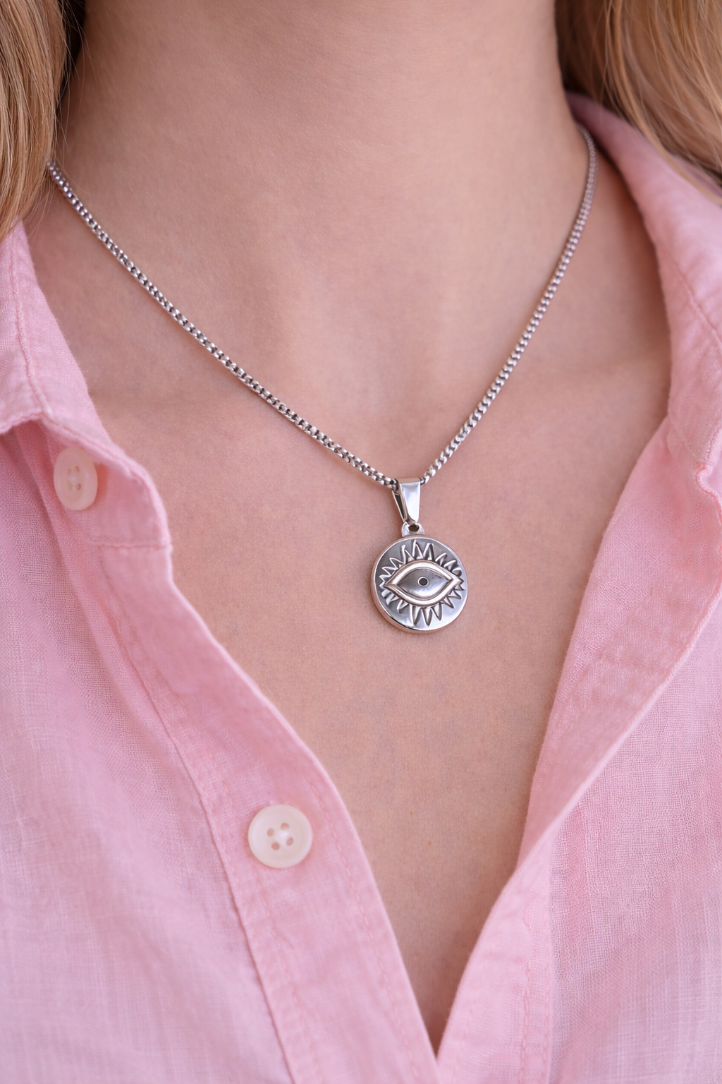 Evil Eye Necklace in Stainless Steel - Men & Women Gift -  Men's Protection