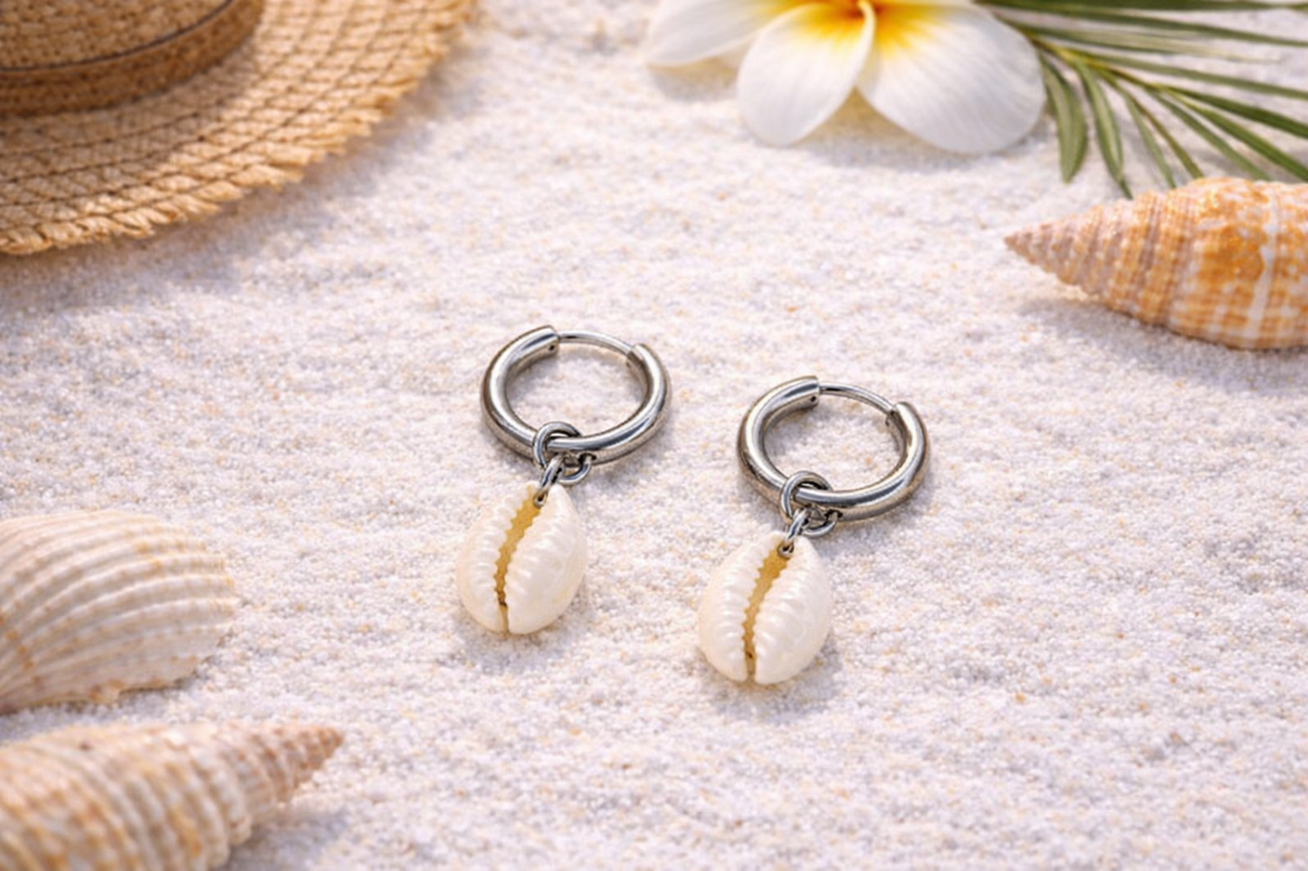 Stainless Steel Cowrie Shell Hoop Earrings