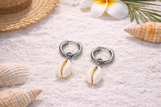 Stainless Steel Cowrie Shell Hoop Earrings