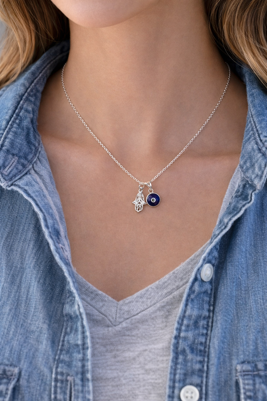 Evil Eye Hamsa Hand Necklace - Silver Necklace