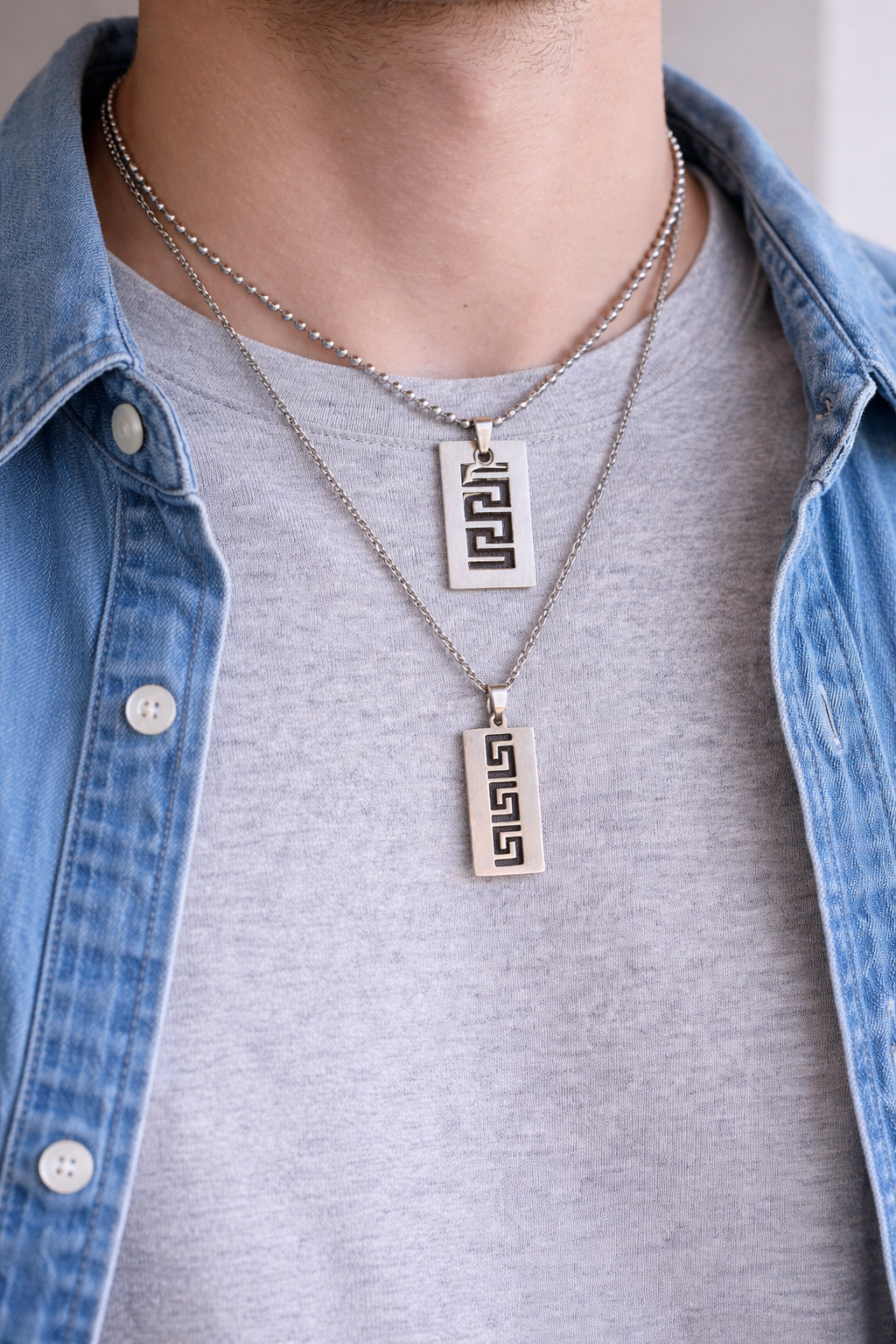 Pendentif Motif Grec Pour Homme en Acier Inoxydable