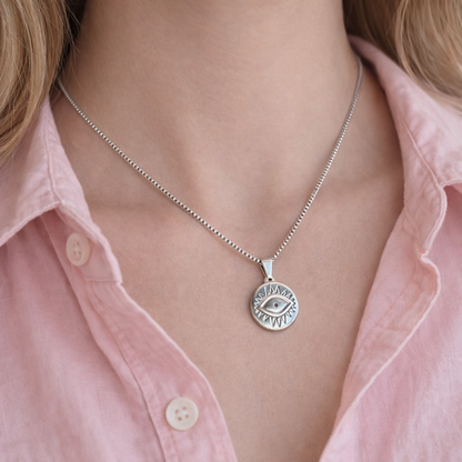 Evil Eye Necklace in Stainless Steel - Men & Women Gift -  Men's Protection