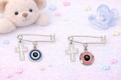 Evil Eye Cross Safety Pin - Baby Protection jewelry - New Born Gift