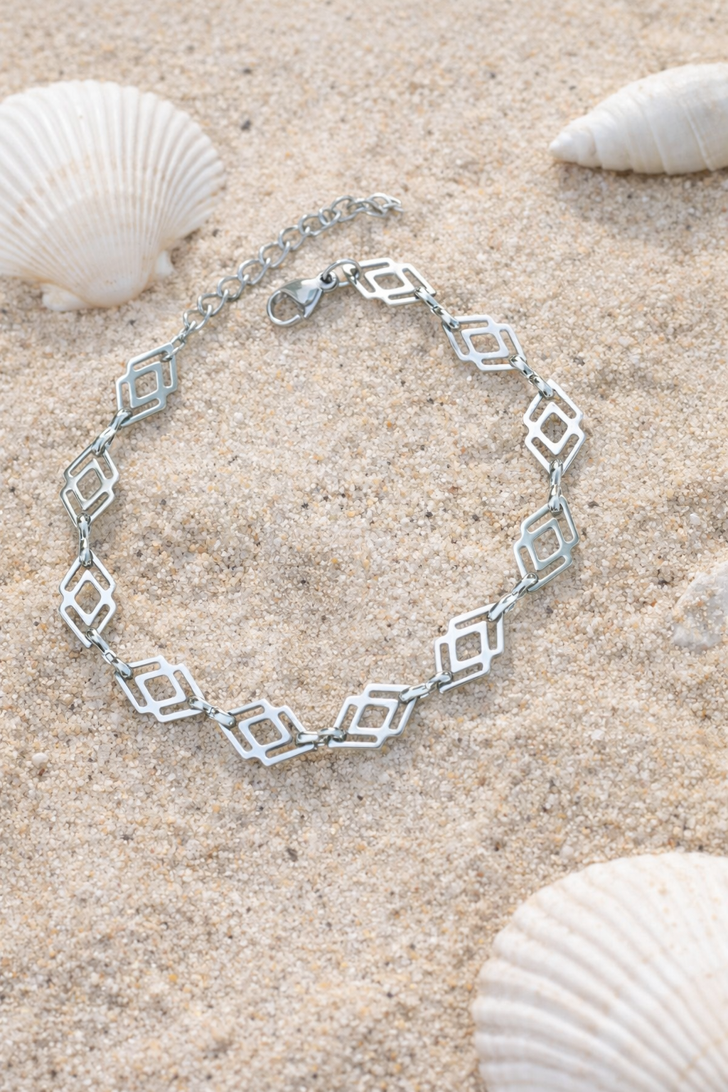 Stainless Steel Spiral & Rhombus Bracelet – Waterproof Adjustable Women Jewelry