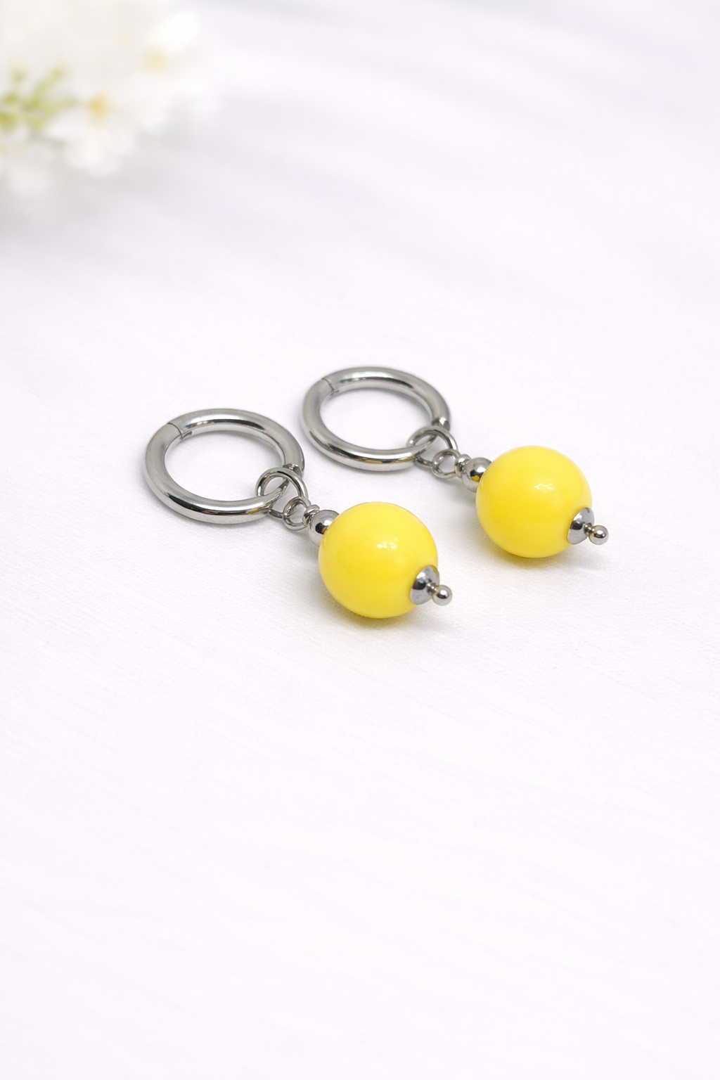 Summer Pastel Hoop Earrings with Acrylic Beads – 5 colors Available - Modern & Trendy Jewelry