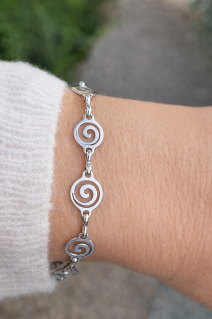 Stainless Steel Spiral & Rhombus Bracelet – Waterproof Adjustable Women Jewelry