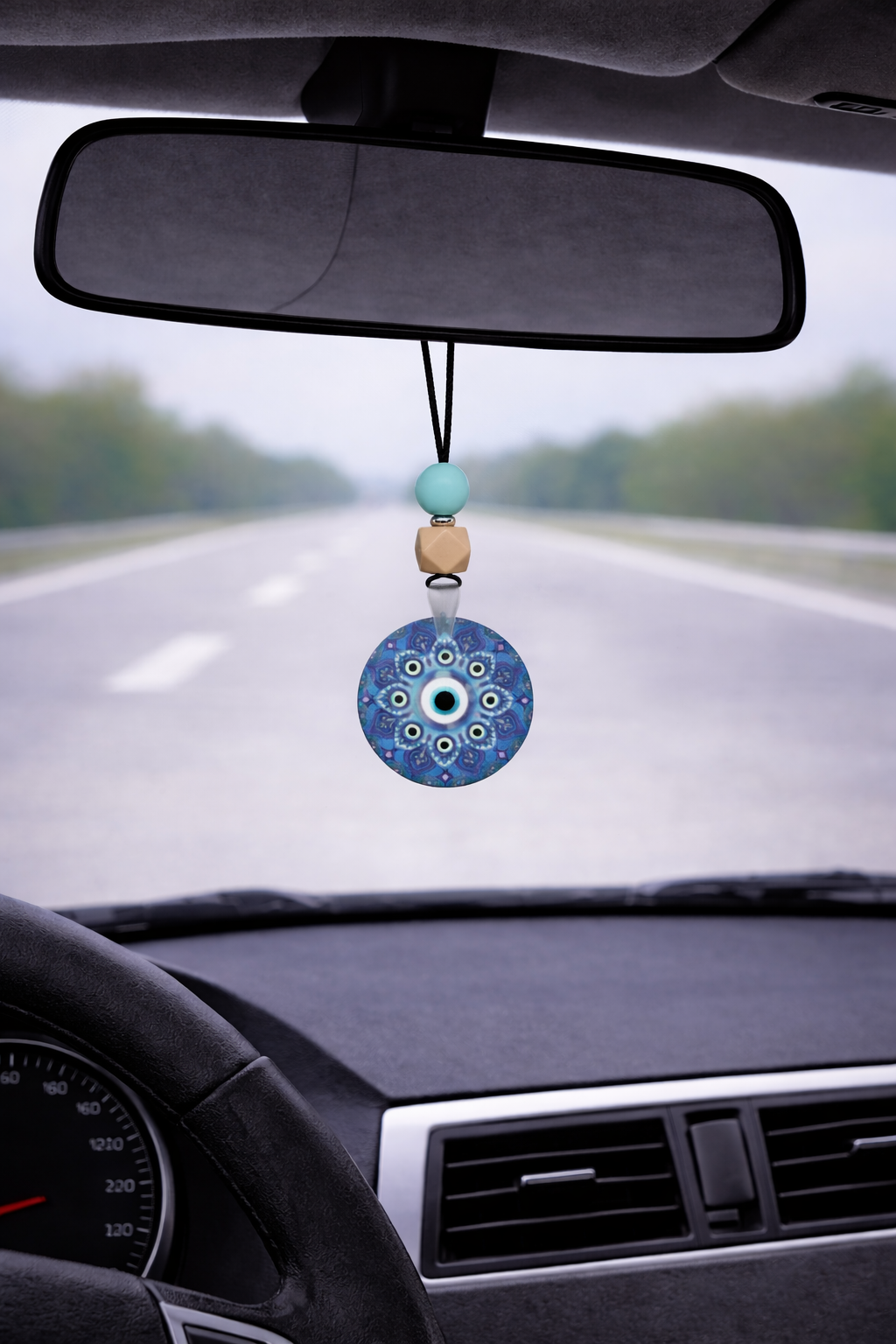 Wooden Evil Eye Rearview Charm - Wooden Car Charm - New Driver Gift