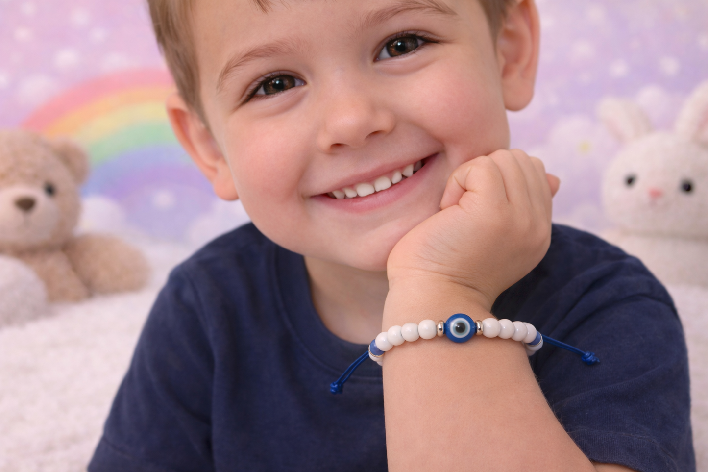 Kids Evil Eye Bracelet with White Beads