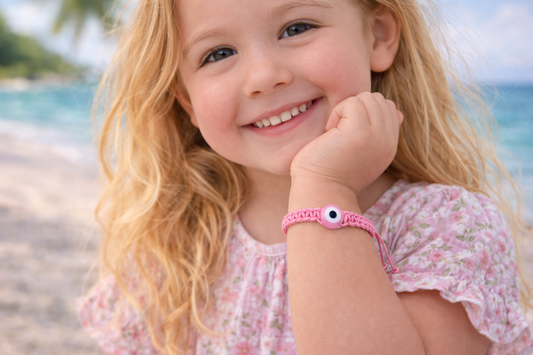 Evil Eye Macrame Baby Bracelet - New Born Gift - Pink, Blue & Fluo pink