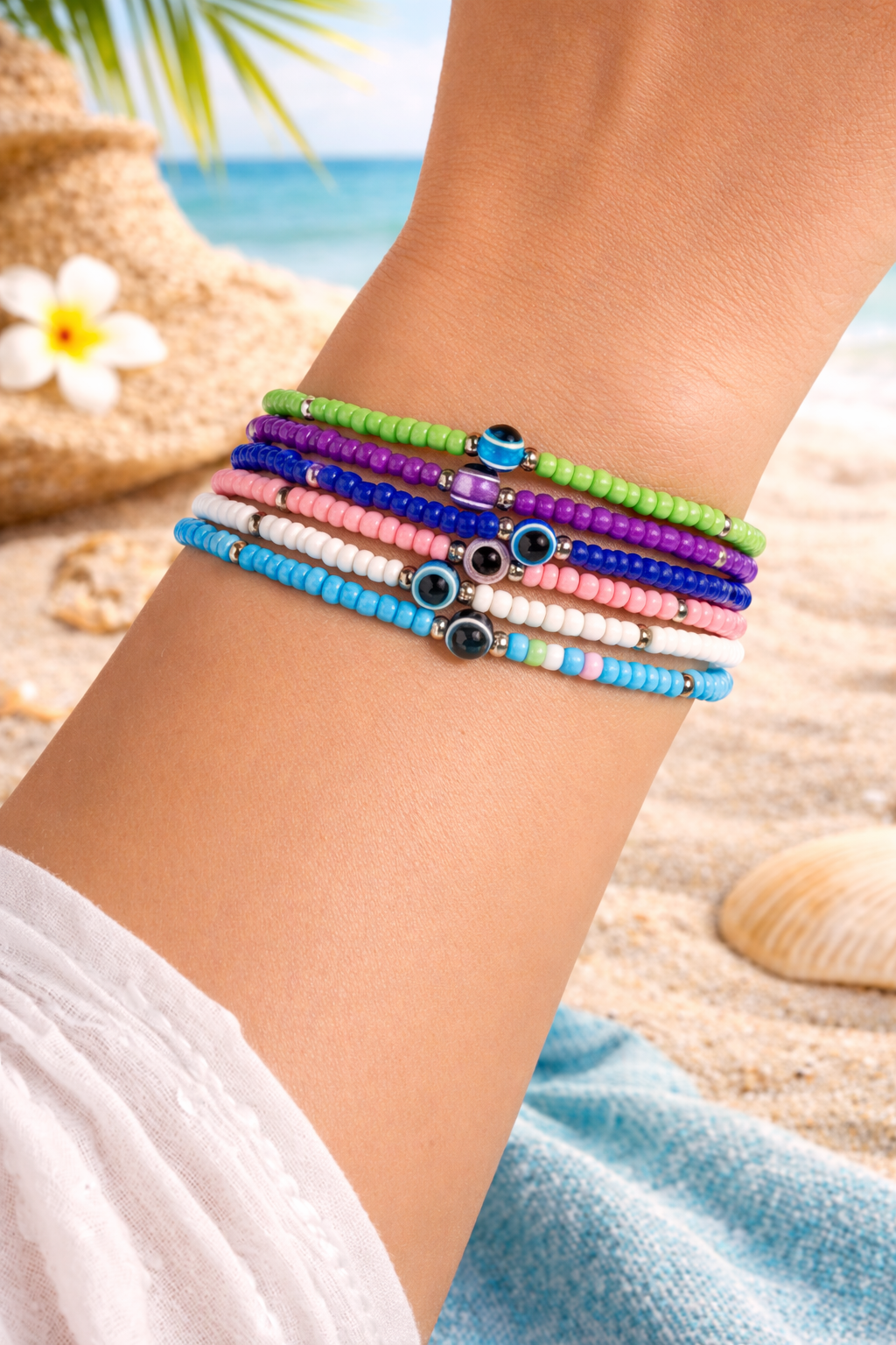 Bracelet Oeil Bleu Perles Rocailles - Bracelet minimalist Oeil bleu - Cadeau pour elle